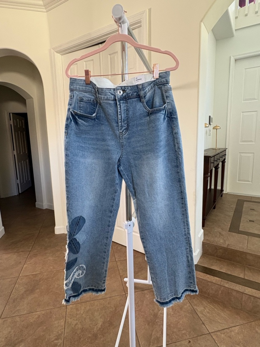 Tribal Floral Patchwork Wide Leg Jeans | Cropped Denim | Size 10 NWT
